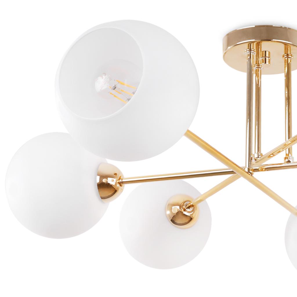 Asturia Gold Ceiling Lamp 6-Flat White Lampshade E27
