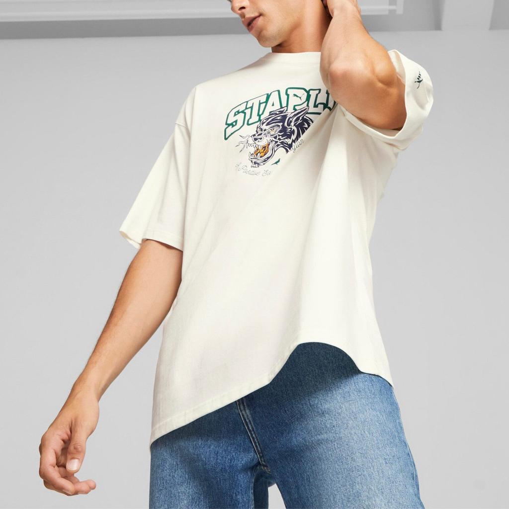 Puma X STAPLE Collaboration SS23 Graphic Print Crew Neck T-Shirt Men Tops White 622201-65