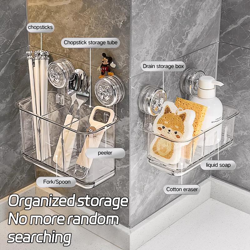 Bathroom Shelf Cosmetics Storage Rack Suction Cup Non Perforated Wall Mounted Storage Box Household Storage