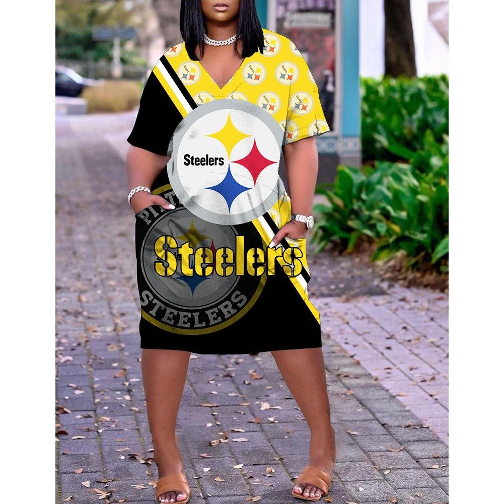 Foreign trade cross-border 2026 new cross-border 3D printing loose large size skirt NFL football V-neck casual dress S