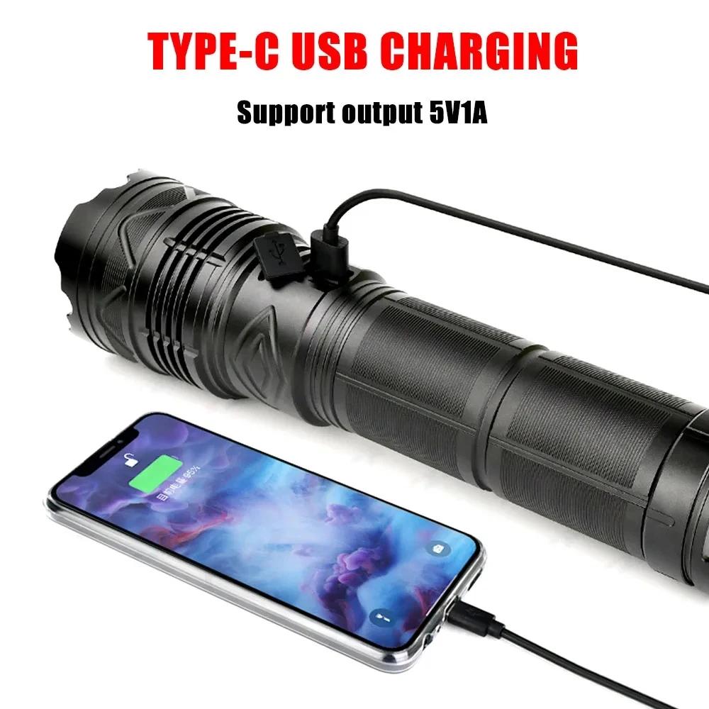 20000LM Most Powerful LED Flashlight Super Bright Long Range Torch Type-C Charging Tactical Flashlight With Power Display