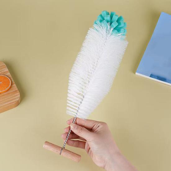 Bottle Brush with Bamboo Handle Food-Grade Nylon Hard Bristles Deep Cleaning Brush for Glass Bottles Cups Kettles