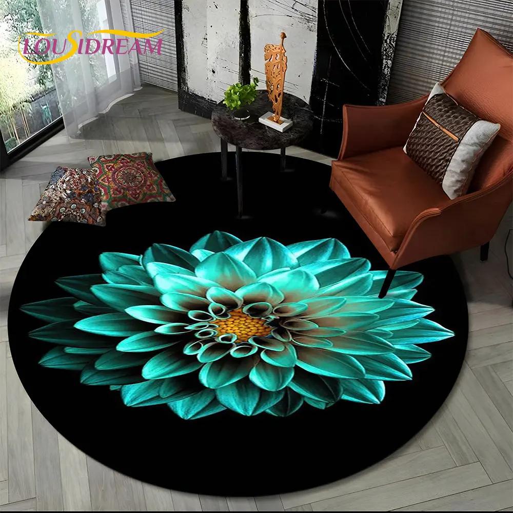 Tappeto Rotondo Fiore di Margherita 3D Fiore Nordico Girasole, Tappeto per Soggiorno Camera da Letto Bambini Divano Sala Giochi Decorazione, Tappetino Antiscivolo