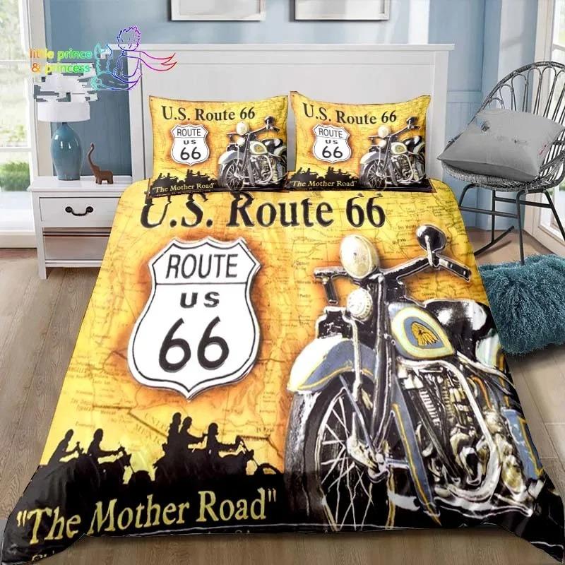 Historic American Route 66 Comfortable Duvet Quilt Cover Pillowcase Bedding Set Children Bedroom Decoration Home Textile Single