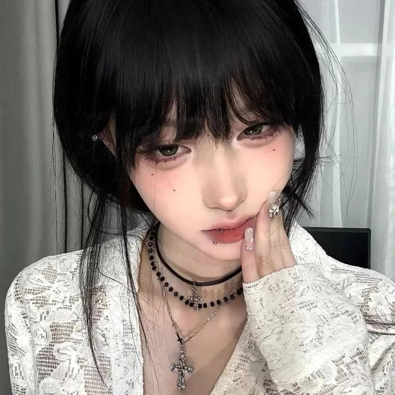 Gothic Dark Style Beaded Thorns Rivet Cross Pendant Necklace Women's Punk Vintage Double Layer Chain Choker Jewelry Accessory