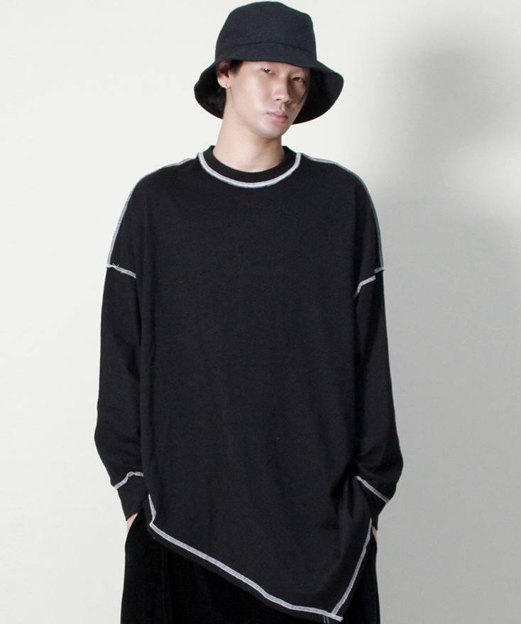 Deumakeu Asymmetrical Oversized Unbalanced Long Sleeve T-Shirt Black