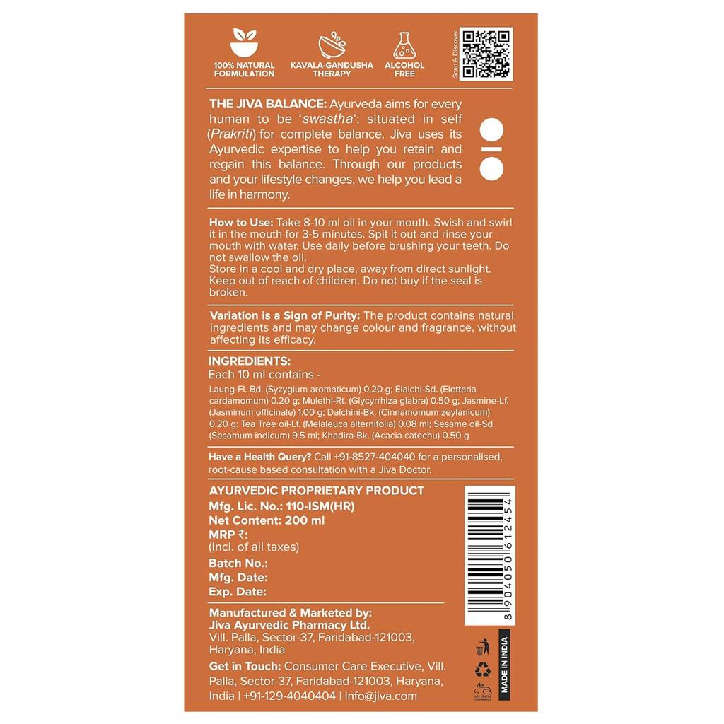 Jiva Oil Pulling Ayurvedic Mouth Cleanser 200ml Pack Of 1 Deep Cleanses Teeth Fresh Breath