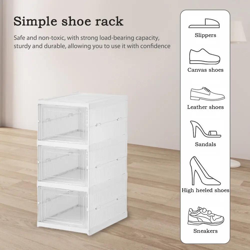 3/6 Layers Foldable Shoes Storage Box Transparent Sneaker Shoes Box Stackable Dustproof Cabinet Shoe Organizers Rack Shelf