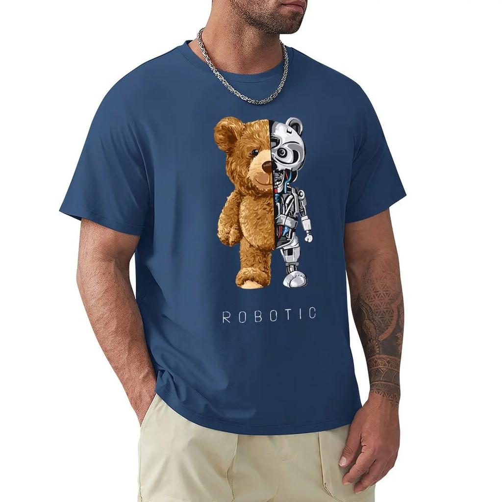 2024 New Funny Teddy Bear, Robot Bear T Shirt Robotic Bear Tshirts Casual Clothes Men Fashion Clothing Cotton T-Shirt Tee Top