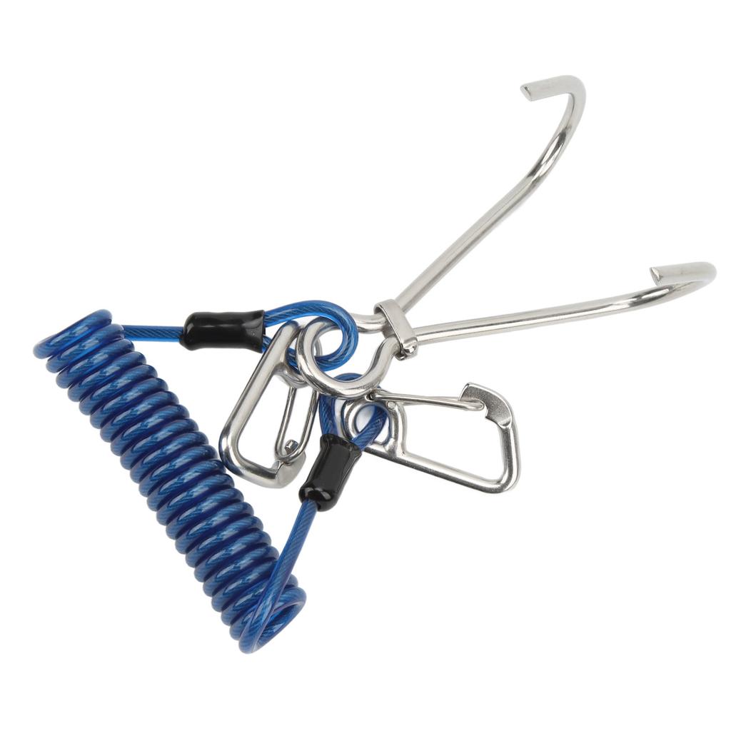 Diving Hook Spring Coiled Diving Lanyard Stainless Steel Scuba Diving Hook Double End Snap Clip Diving HookBlue