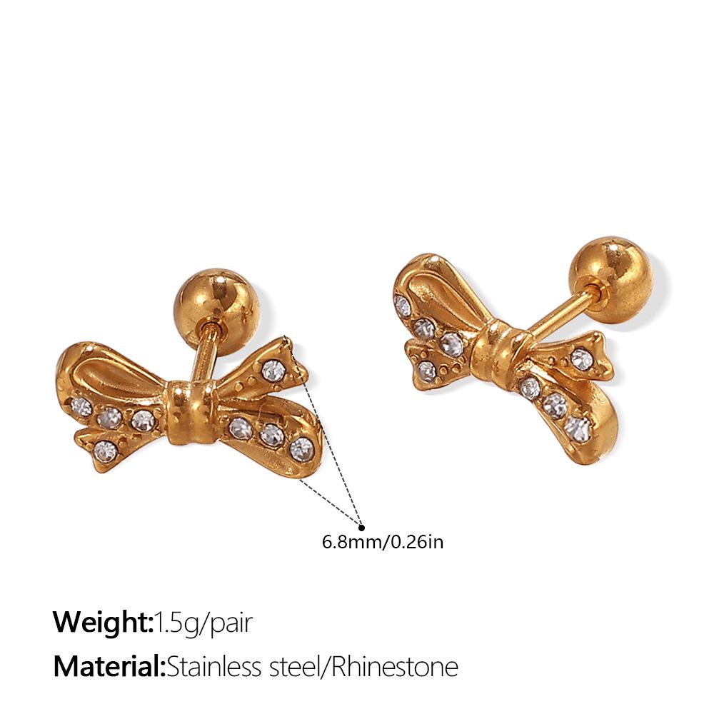 Premium Diamond Bow Earrings Stainless Steel Gold Plated Fashion Daily Earrings Women