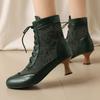 Winter New Fashion Victorian Pointed Toe Ankle Boots for Women Lace Stitching Punk Lace Up Low Heel Big Size Shoes