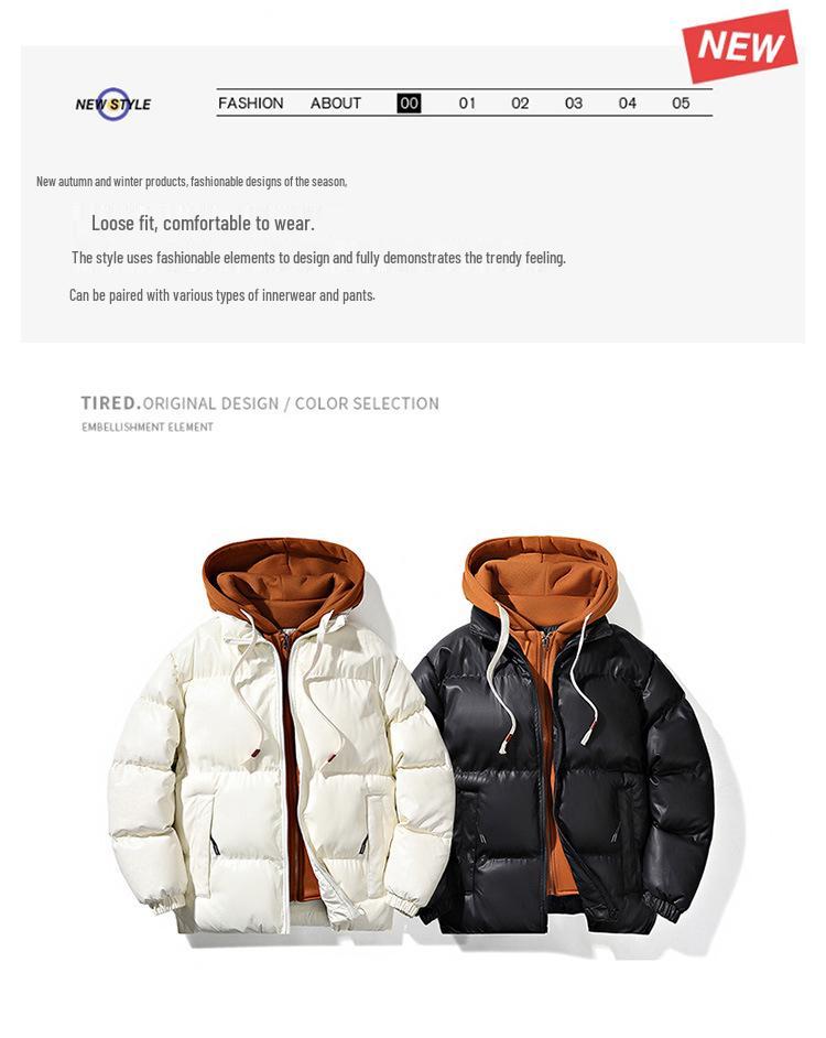 Herrjacka med europeisk-amerikansk lapptäcke och färgblock och avtagbar huva - Höst-/vinterkläder för utomhusbruk