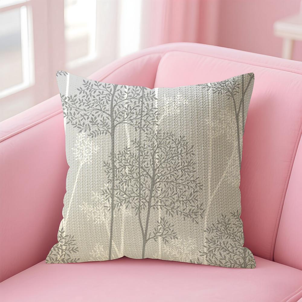 Gray White Flower Pattern Cushion Cover Natural Linen Pillow Case DoubleSided Print Decorative Sofa Pillowcase Home Decor Gift