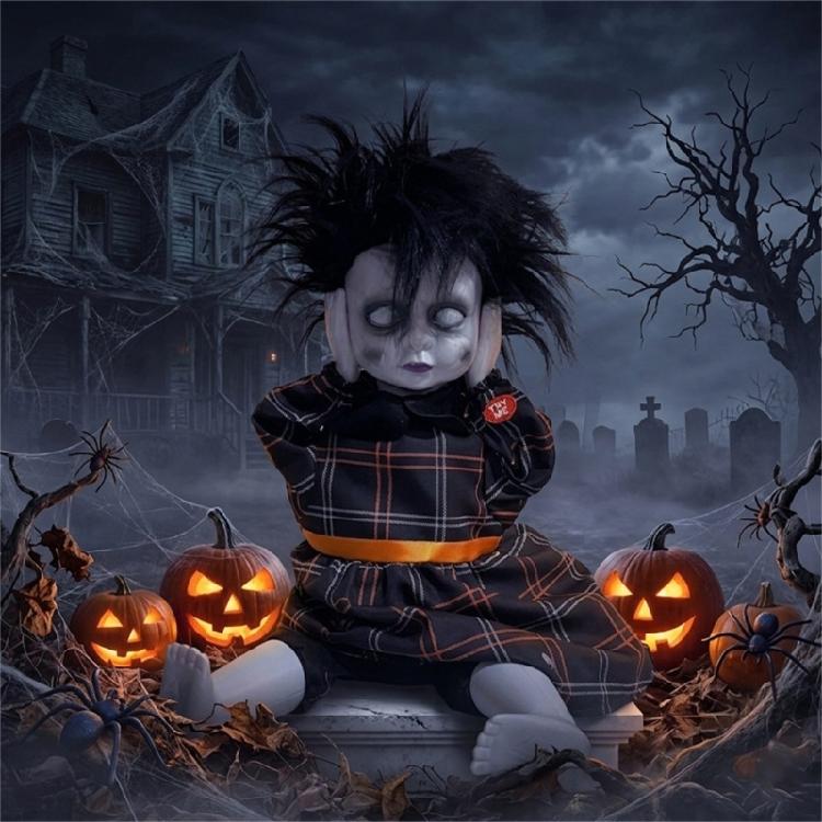 Frightening Moving Doll With Light Up Eye And Sound Laugh Participatory Specters Figure For Halloween Party Atmosphere Decors