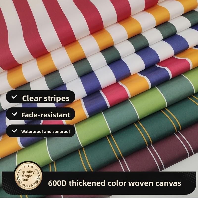 Thickened Waterproof Plain Weave Sunshade Retractable Striped Rain Canopy Fabric Outdoor Sun Blocking Rainproof Material 600D...