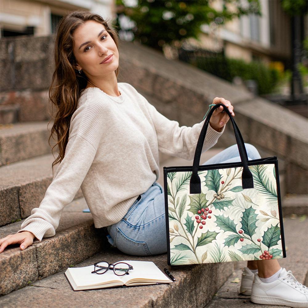 Winter Holly Berry Print Tote Bag Fashion Daily Casual Shoulder Handbag