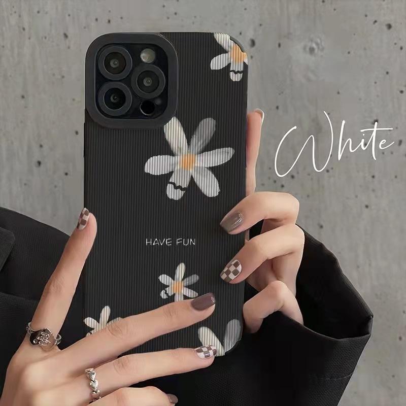 Coque de téléphone mignonne à gribouillis de fleurs en silicone pour iPhone 11 12 13 14 15 Pro Max Mini SE 8 7 Plus X XR XSMAX Housse en cuir antichoc