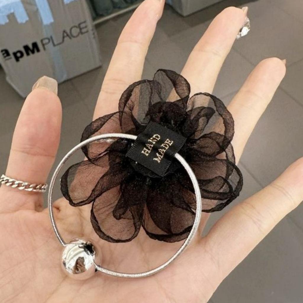 3PCS Mesh Rose Hair Ring Fashion Girls Hair Tie Leather Band Sweet Ponytail Headband Cute Marble Hair Rope