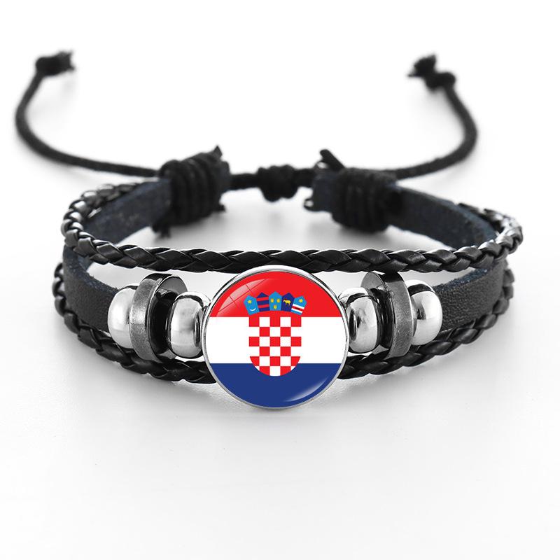 European Cup National Flag Woven Leather Bracelet - Handmade Punk Style