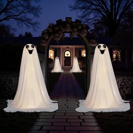 Halloween Ghost Decoration Outdoor DIY Large Lighted Cloth Ghosts with String Lights Spooky Standing White Ghost for Garden Patio Front Porch