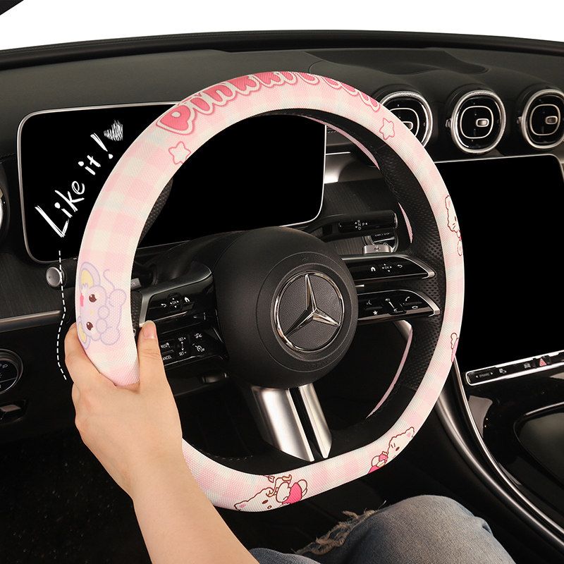 Car Steering Wheel Cover, Suitable for All Seasons, Cute Cartoon Style, New Model, Non-Slip, Sweat-Absorbent, Wear-Resistant, High-End Feel