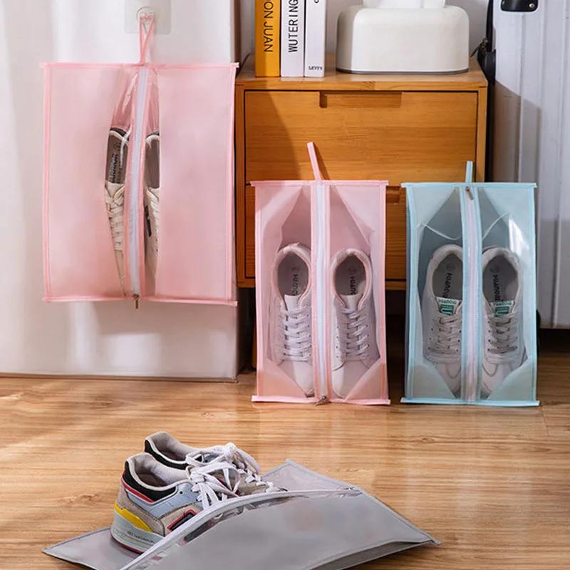 Tranparent PEVA Shoes Bag Portable Waterproof Duseproof Shoes Zipper Storage Bag Classified Hanging Shoes Storage Bags Closet