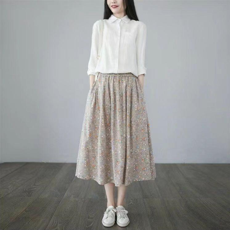 Women's Floral A-Line Skirt, Summer High-Waisted Slimming Design