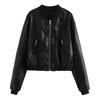 Damen Vintage Kunstleder Bomberjacke Mantel Oberteil Damen Stil Übergröße