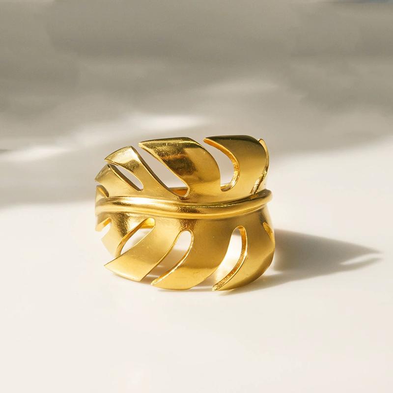 Stainless Steel Leaves Rings for Men Women Trend Wedding Geometric Hollow Ring Daily Wear Lxury Jewelry Accessories Gifts