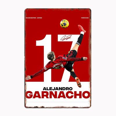 Alejandro Garnacho Giocatore di Calcio Minimalista Segno Metallico Retro Poster Murale del Club Decorazione Murale della Stanza Targhetta in Latta Decorazione per la Casa
