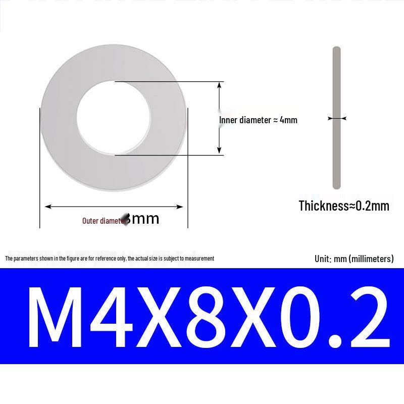 304 Stainless Steel Ultra-Thin Flat Washer, Thickness: 0.1/0.2/0.3/0.4/0.5 Mm, Sizes M1-M8