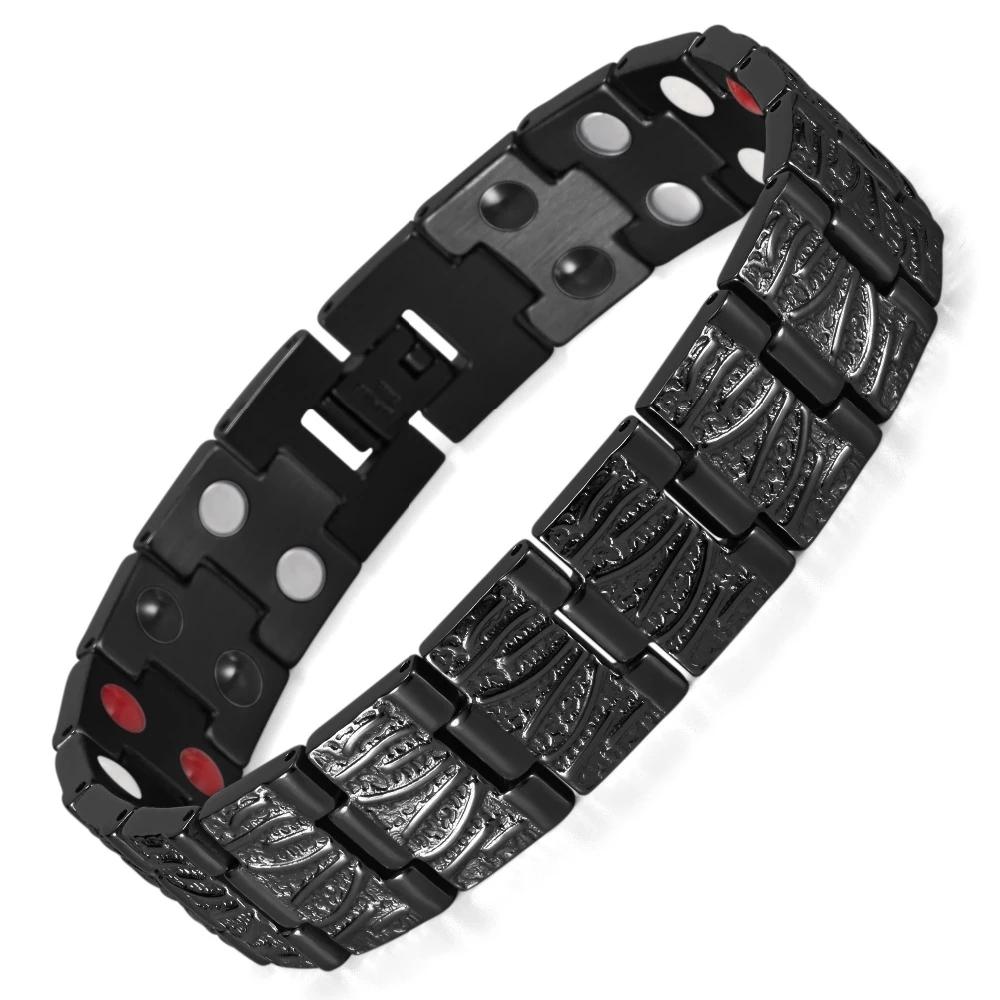 Brățară cu lanț magnetic de terapie, culoare aur roz punk greu de 15 mm, pentru bărbați și femei, oțel inoxidabil negru rock, brățară health pentru bicicletă, bijuterii