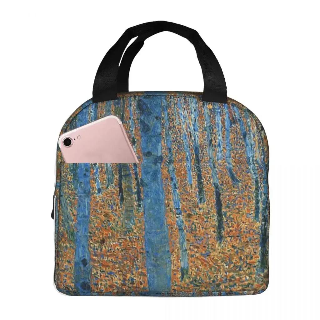 Gustav Klimt Boschetto di Faggi Borsa Termica Pranzo per Donne Bambini Scatole Cibo Portatili Lunch Box Termico Borsa a Tote