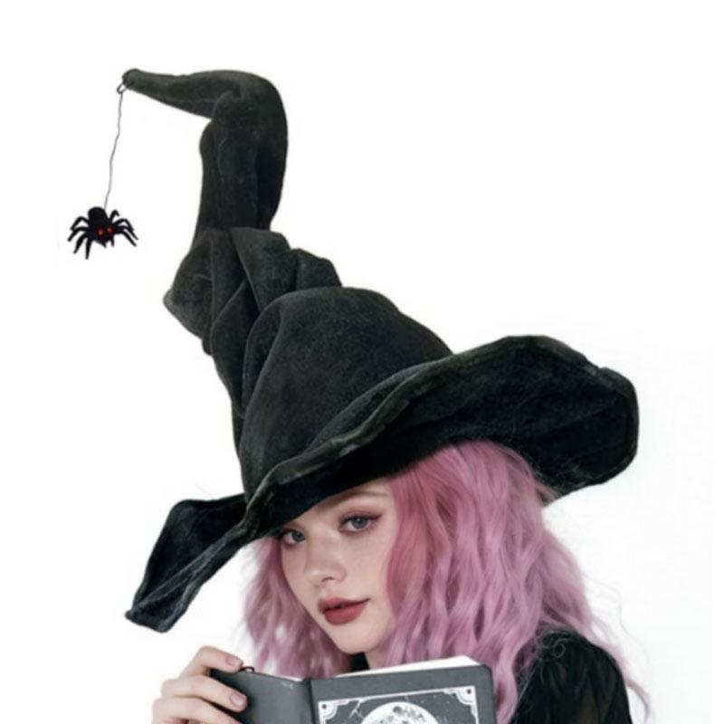 Halloween Costume Female Witch Twist Hat Black Velvet Witch Magician Velvet Hat Party Cosplay Props Festival Decor Accessories