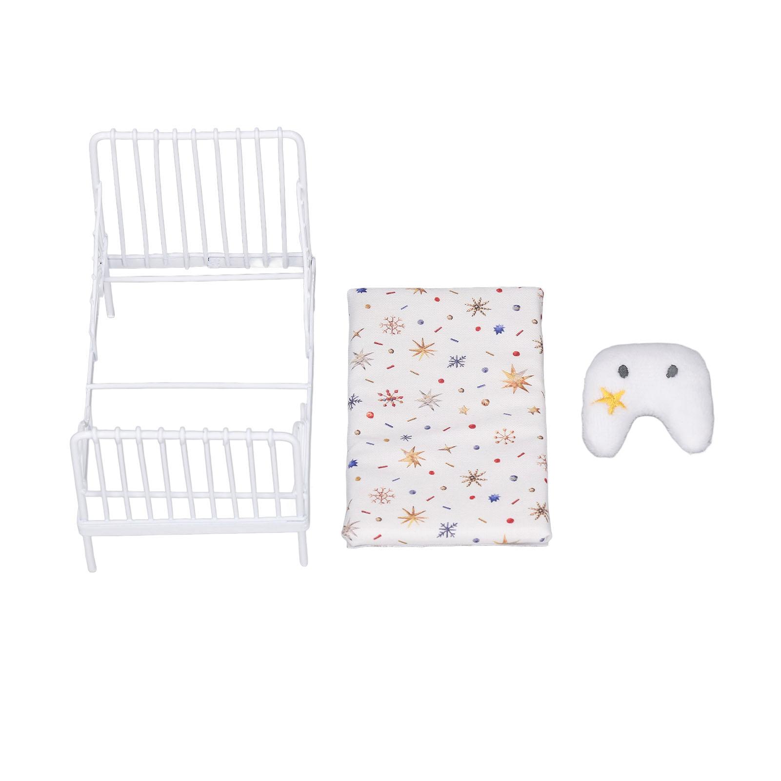 

1:12 масштабов кукольной мебели Мини-кровать Набор декоративная подушка металлический каркас реалистичная миниатюрная кровать Star Pattern