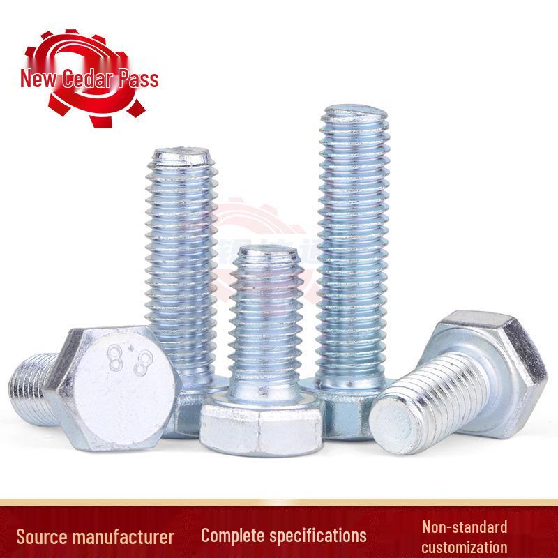 Blue & White Zinc-Plated Hex Head Bolt: High-Strength, Carbon Steel, Fully Threaded.