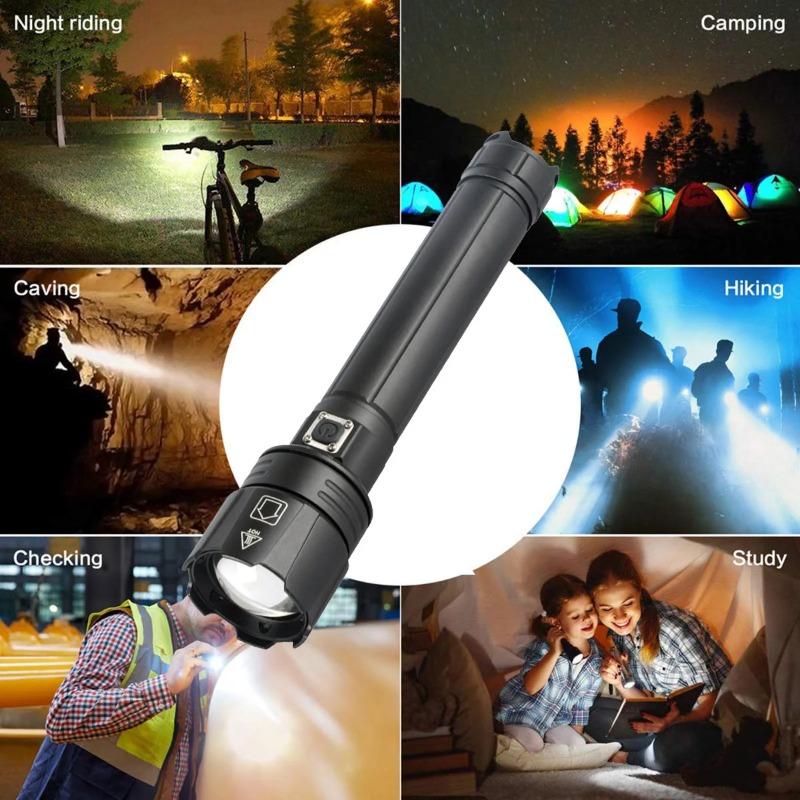 High Power XHP70 LED Flashlight Rechargeable Zoom Torch Tactical Lantern USB Charging Hand  Lamp  18650 or 26650 Battery