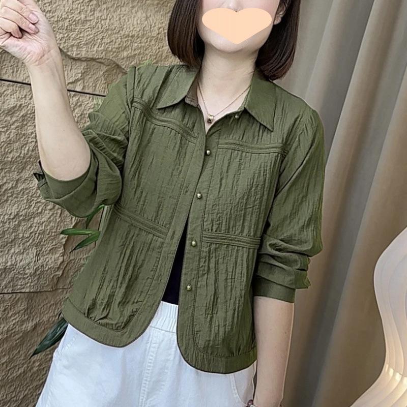 Long-sleeved Shirt Women s Spring Temperament Casual Loose and Thin Mother Shirt Age-reducing All-match Young XS