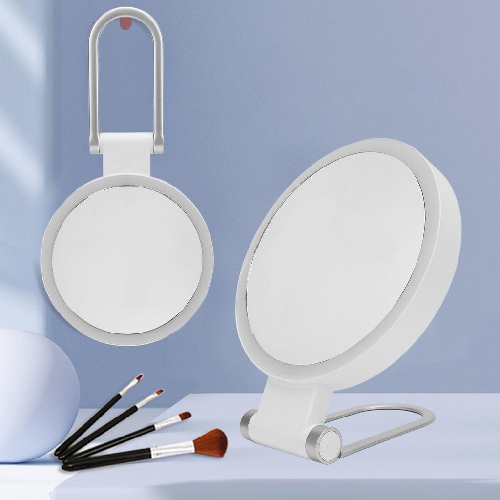 Travel Makeup Mirror Dual Sided Round Shape Foldable 1X 20X Magnification LED Lighted Vanity Mirror