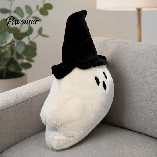 Portable Small Plush Companion Halloween Pumpkin Ghost Pillow, Cute Soft Stuffed Animal Sofa Cushion Orange And White for Living Room, Spooky Huggable