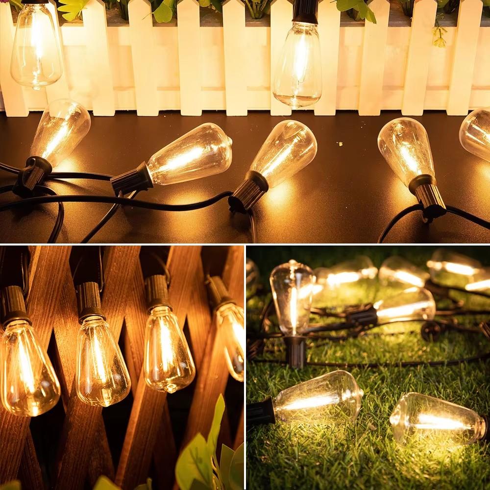 ST38 Outdoor LED String Lights IP65 Waterproof LED Bulb Dimmable Outside Patio Lights Christmas Pub Campsites Decor Lights EU US
