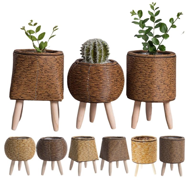 Rattan Weaving Flowers Plant Basket Grass Planter Indoor Outdoor Garden Pots Container for Bonsais Decorations