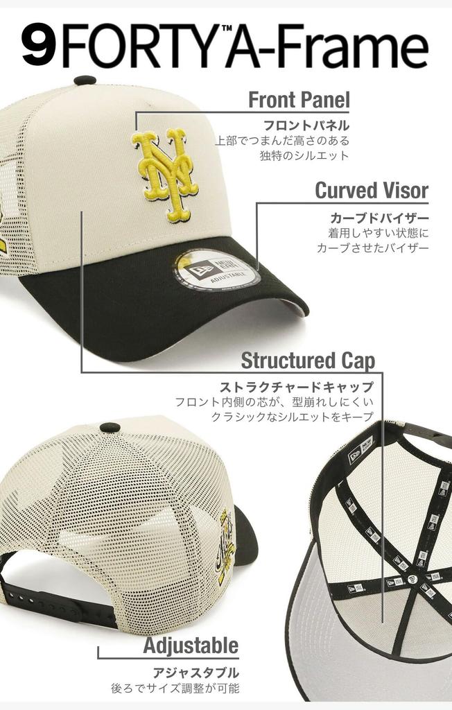 NEW ERA Cap 9FORTY Trucker Stone Black White 14693369 NER35C4666 MLB New York Mets Side Patch 2Tone Under Visor A-Frame