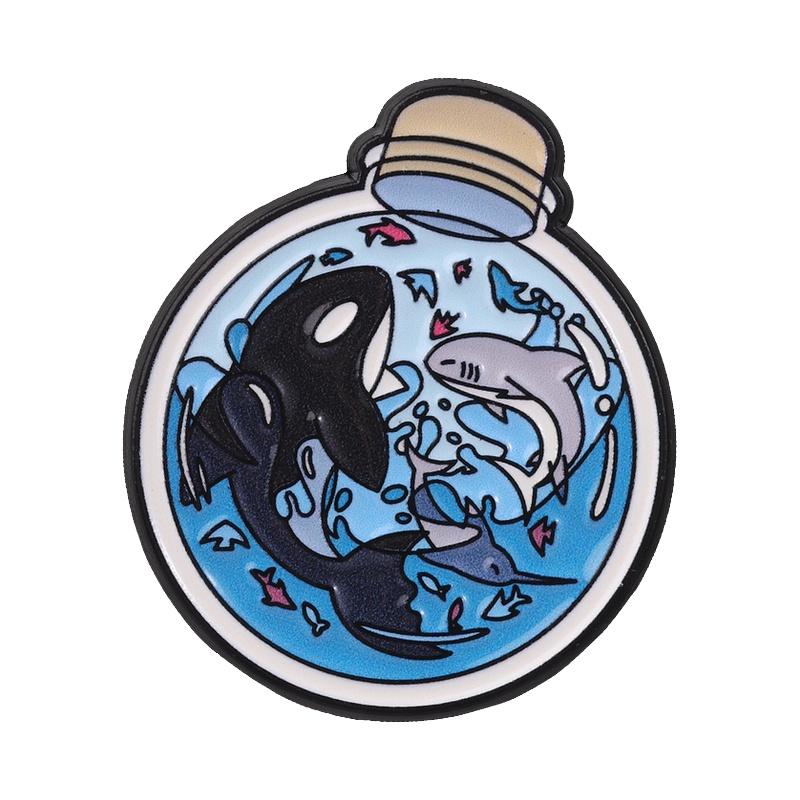 Xiaomi Cartoon Glitter Underwater Marine Creature Enamel Pin Cute Whale Dolphins Sharks Octopus Manta Ray Seahorse Badge Jewelry Brooch