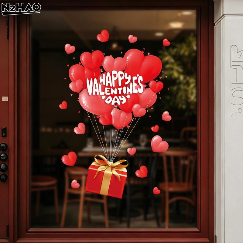 Romantic LOVE Valentine's Day Sweetheart Heart Balloon Stickers Window Stickers Convenience Store Glass Decoration Stickers