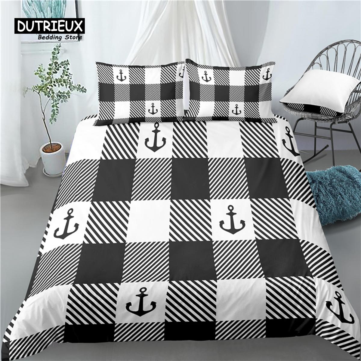 

Home Living Luxury 3D Anchor Plaid Print 2/3Pcs Comfortable Duvet Cover Pillowcase Bedding Sets Queen And King Eu/Us/Au Size EU single(135x200cm)