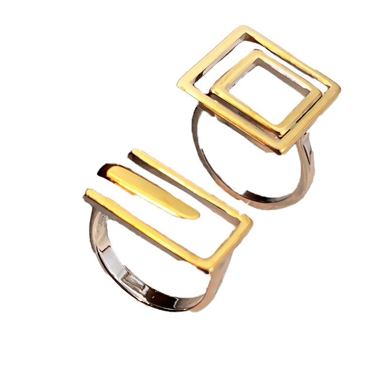 Stainless Steel Square Shaped Opening Rings for Women Men Geometric Gold Silver Color Splicing Rings Party Jewelry Accessories