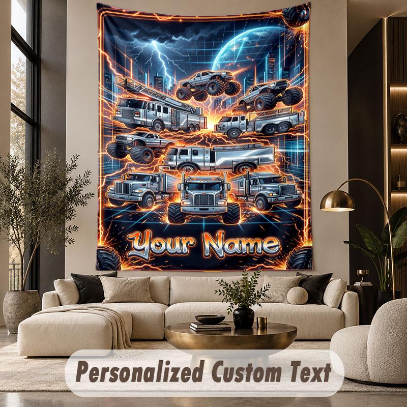 Camión (40) Tapiz Personalizado de Tema Texto con Nombre Personalizado Colgante de Pared Tapiz Decoración del Hogar Tela de Fondo