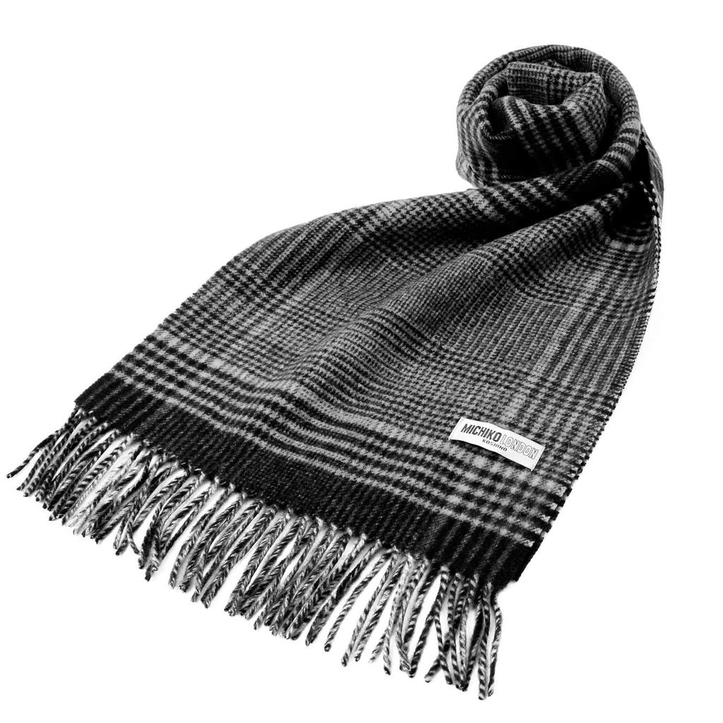 MICHIKO LONDON Brand Wool Scarf, Unisex, Warm Winter Muffler, Glen Check (Pattern C Gray)